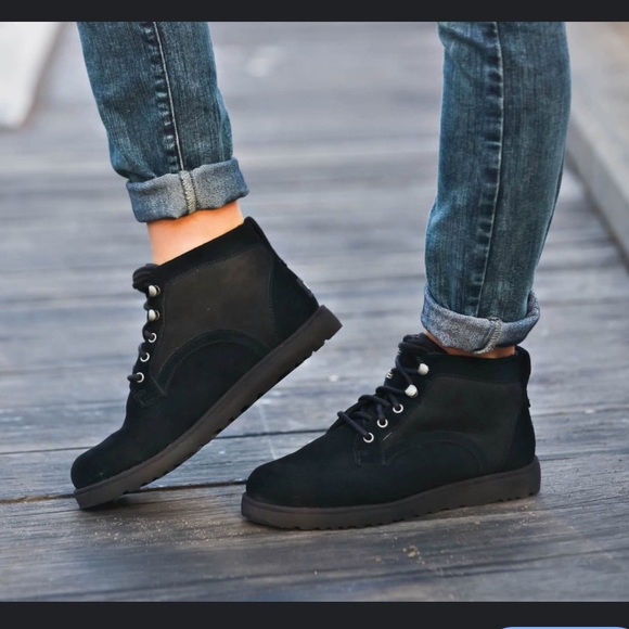 UGG Black Bethany Suede Lace Up Ankle Boots Size 10 - Picture 6 of 6